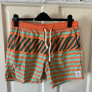 Men's Orange & Mint Striped Swim Trunks - 6” inseam